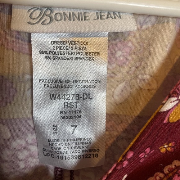 Bonnie Jean Paisley Knit Dress Maroon Pink Gold Long Sleeves Girls Size 7 Boho - Picture 3 of 4